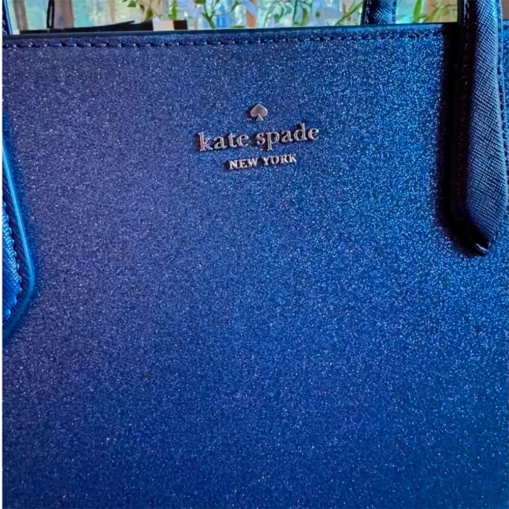 S Kate Spade Tinsel Tote Glitter Fabric & Saffiano Navy Bag K9338 Purse NWT $359 - Picture 9 of 9